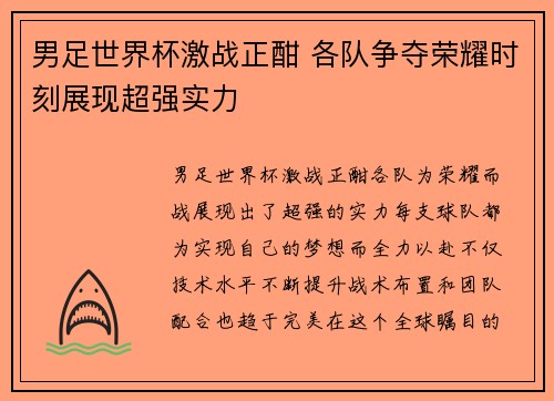 男足世界杯激战正酣 各队争夺荣耀时刻展现超强实力